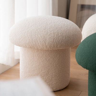 Contemporary Scandinavian Lambswool Cotton Hemp Sponge Wood Round Mushroom Vanity Stool Backless For Bedroom