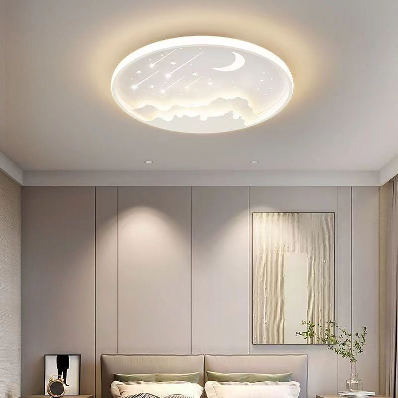 Modern Minimalist Round Moon Meteor Iron LED Flush Mount Ceiling Light For Bedroom