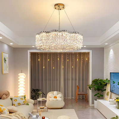 Modern Minimalist Flower Stainless Steel Crystal LED Chandelier For Living Room