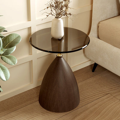 Modern Minimalist Round Cone Base Glass Carbon Steel End Table For Living Room