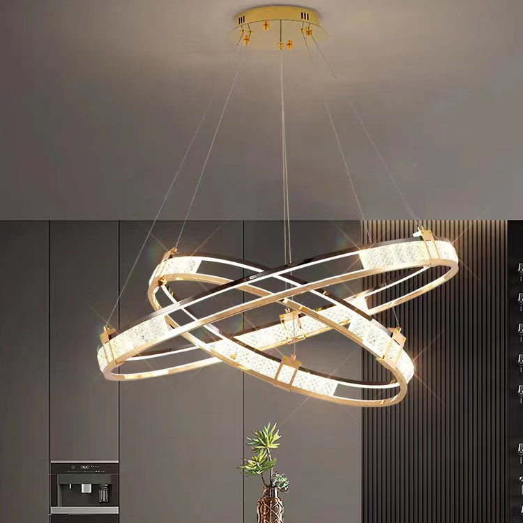 Modern Luxury Circle Aluminum Crystal Glass LED Chandelier For Living Room