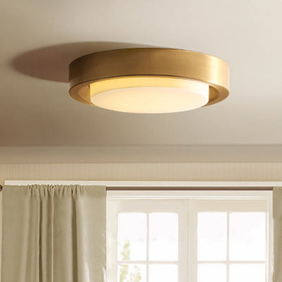 Modern Minimalist Full Copper Round Glass Shade LED Flush Mount Ceiling Light For Living Room