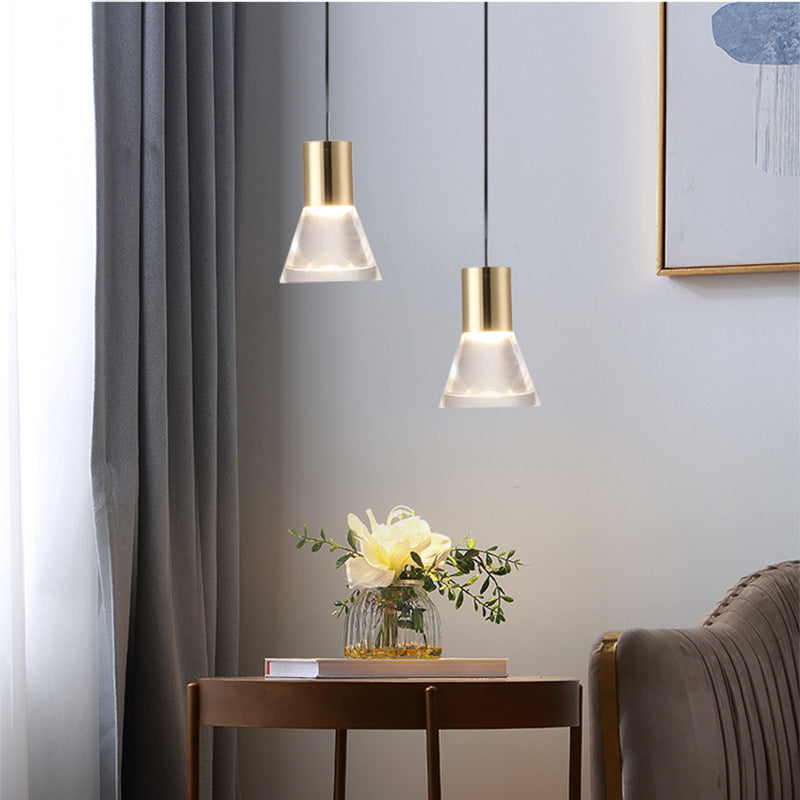 Contemporary Nordic Full Copper Acrylic Semi-Conical LED Pendant Light For Bedroom