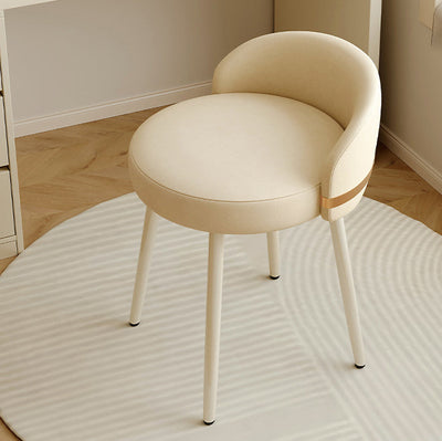 Tabouret de coiffeuse rond en cuir et métal avec dossier en éponge pour chambre à coucher 