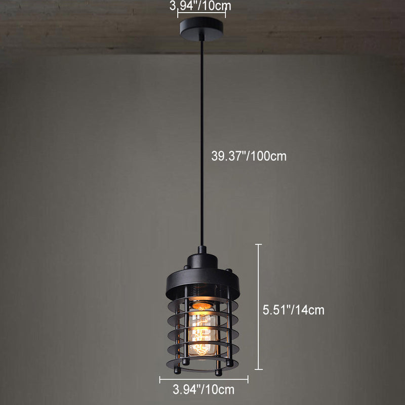 Contemporary Industrial Cylinder Hollow Out Iron 1-Light Pendant Light For Living Room