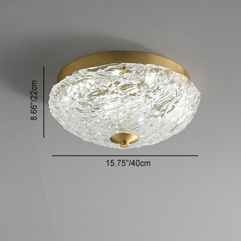 Traditional Luxury Round Copper Iron Glass LED Flush Mount Ceiling Light For Bedroom