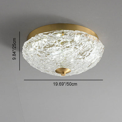 Traditional Luxury Round Copper Iron Glass LED Flush Mount Ceiling Light For Bedroom