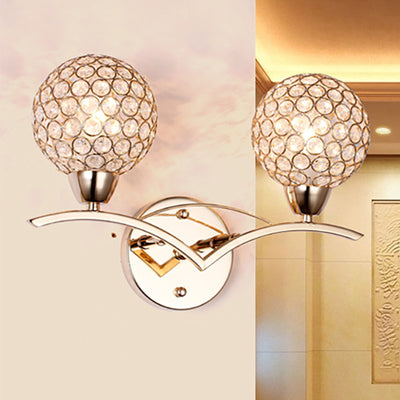 Contemporary Scandinavian Sphere Curved Disc Base Iron Crystal 1/2 Light Wall Sconce Lamp For Bedroom