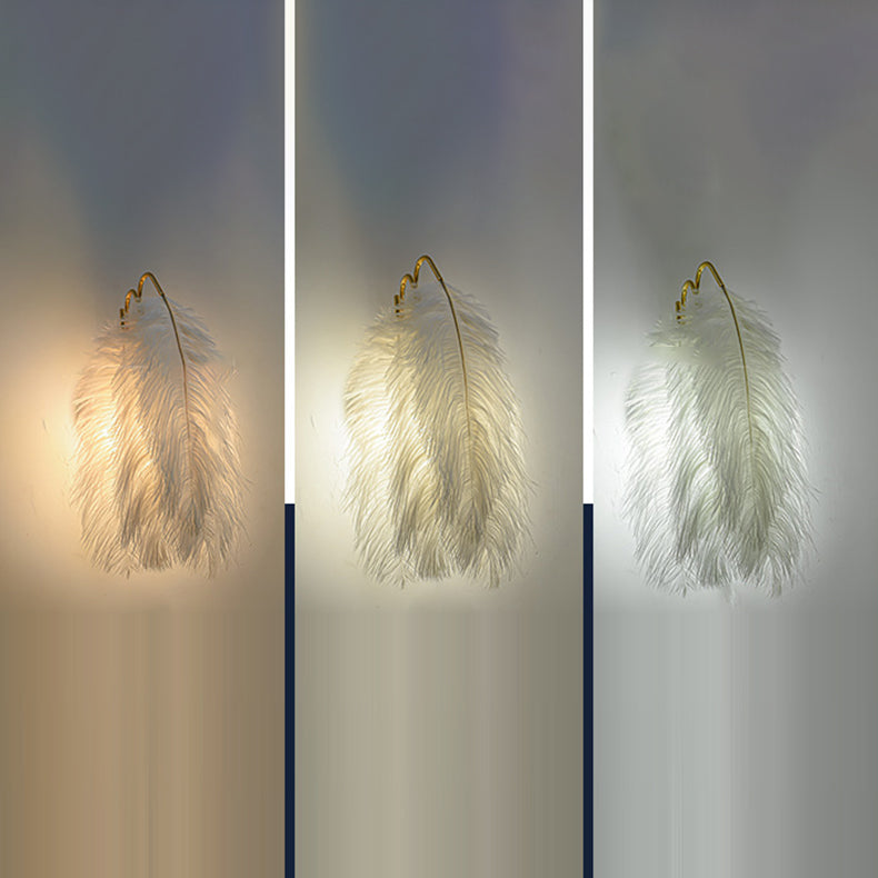 Contemporary Creative Ostrich Feather Design 1-Light Wall Sconce Lamp For Living Room