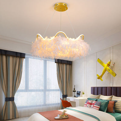 Contemporary Creative Crown Feather Aluminum Acrylic LED Pendant Light For Bedroom