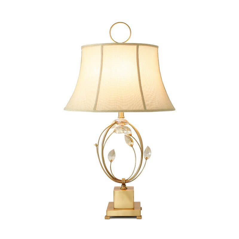 European Golden Glamour Fabric Shade Crystal Creative 1-Light Table Lamp