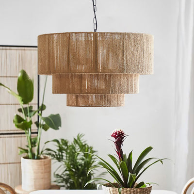 Contemporary Boho Iron Twine Round 3-Light Pendant Light For Dining Room