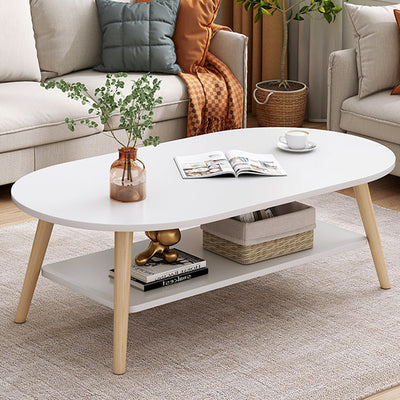 Modern Minimalist Round Rectangle Solid Wood End Table 2-Tier For Living Room