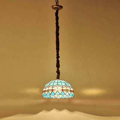 Traditional Tiffany Half Globe Iron Stained Glass 1-Light Pendant Light For Bedroom