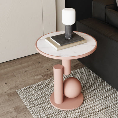 Contemporary Scandinavian Geometric Cylinder Sintered Stone Side Table For Living Room