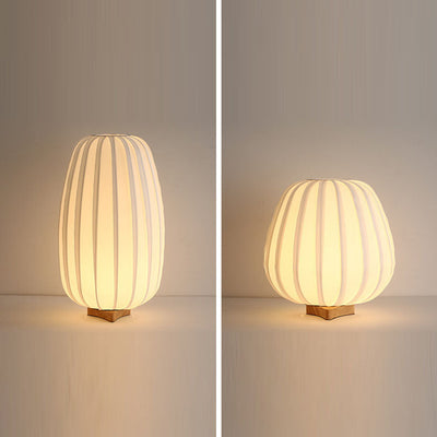 Modern Minimalist Pleated Oval Wooden Fabric Hardware 1-Light Table Lamp For Bedroom