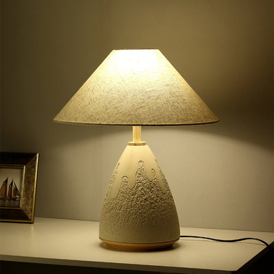 Traditional Japanese Dome Clay Fabric 1-Light Table Lamp For Living Room