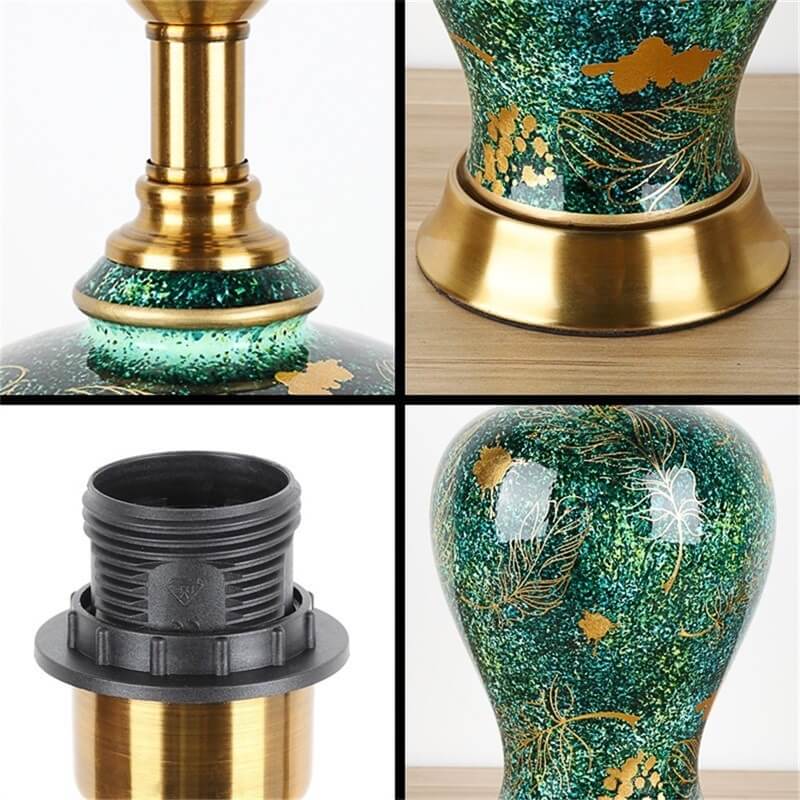 European Luxury Emerald Ceramic Fabric 1-Light Table Lamp