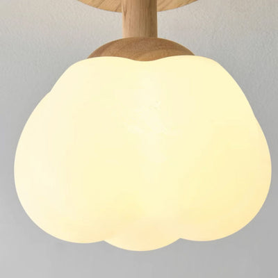 Modern Simplicity Rubber Wood PE Pumpkin Round 1-Light Semi-Flush Mount Ceiling Light For Hallway