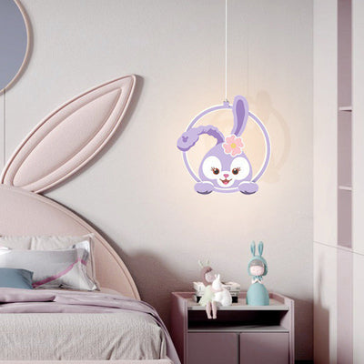 Contemporary Creative Kids Iron Aluminum Acrylic Circle StellaLou Rabbit LED Pendant Light For Bedroom