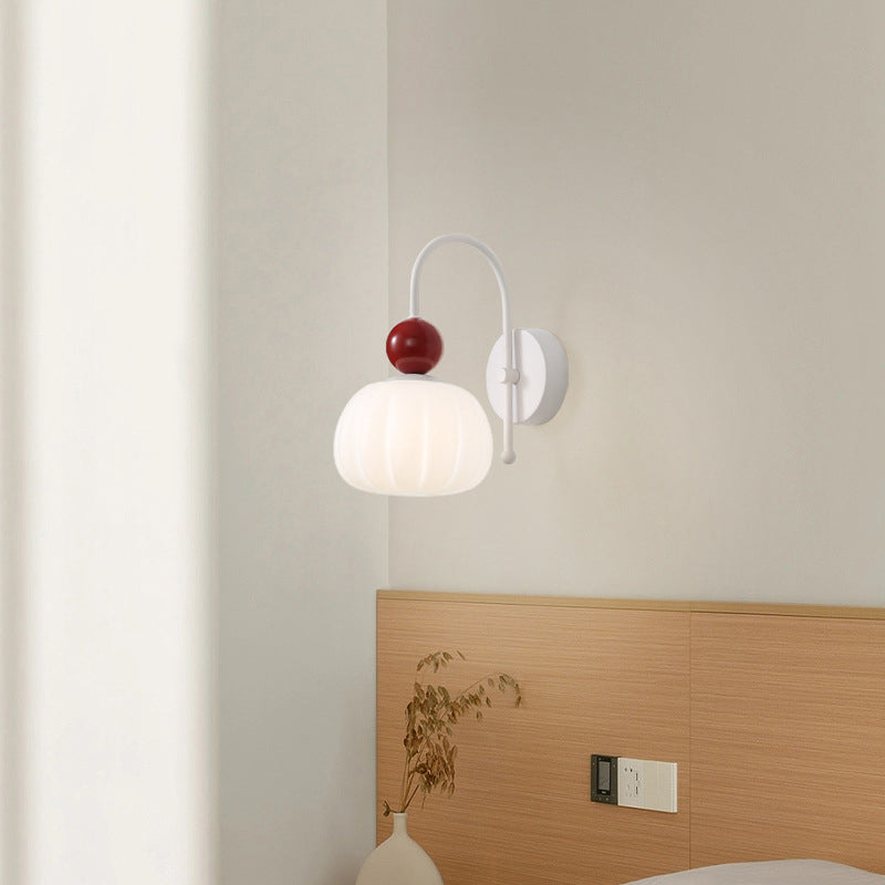 Modern Minimalist Bellflower Pumpkin Orb Disc Base Iron PE 1-Light Wall Sconce Lamp For Bedroom