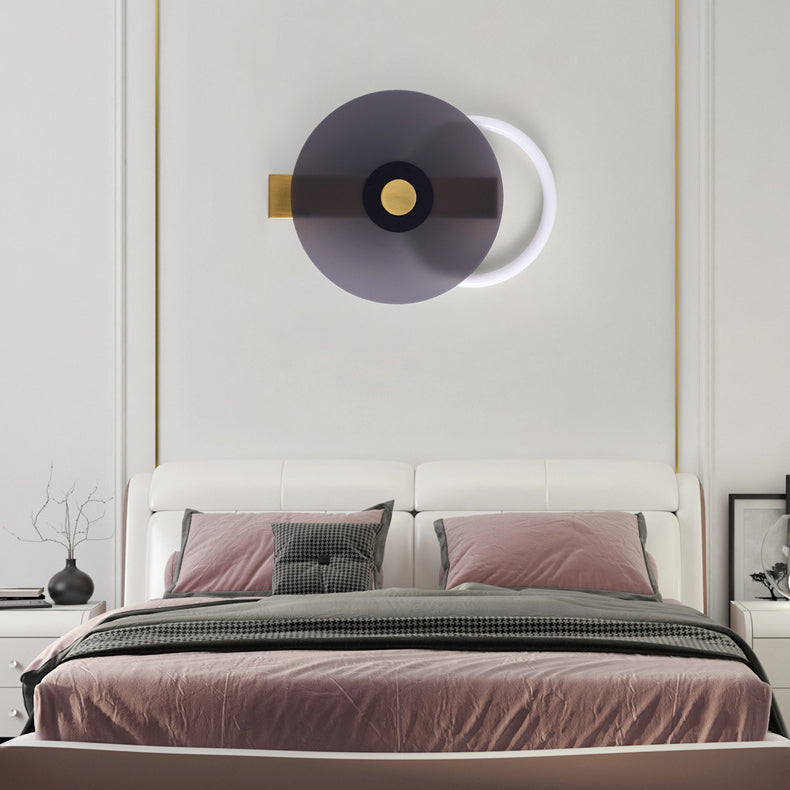 Contemporary Nordic Acrylic Geometric Circle Hardware LED Wall Sconce Lamp For Bedroom