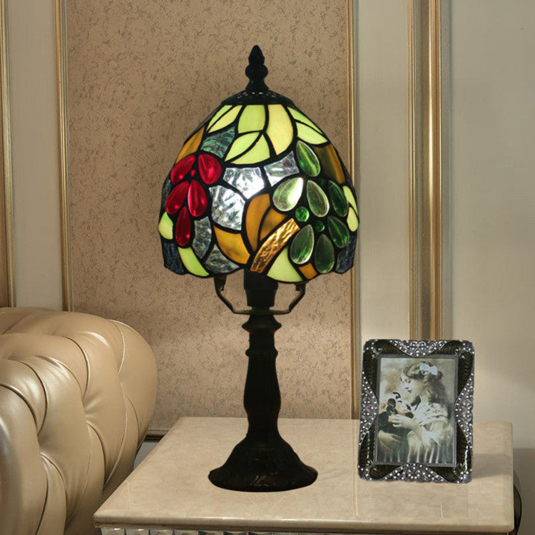 Traditional Tiffany Grape Fruit Stained Glass 1-Light Table Lamp For Bedroom