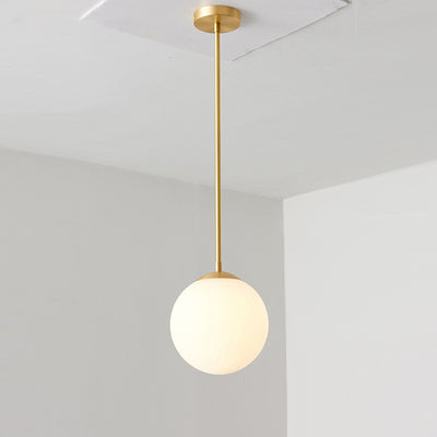 Iron Nordic Personality Golden Straight Rod White Ball Design 1-Light Pendant Light