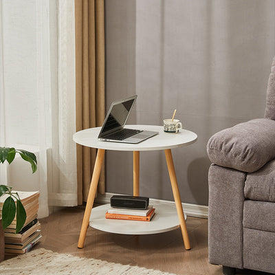 Modern Simplicity Round Wood Grain Board Top End Table 2-Tier For Living Room