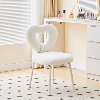 Contemporary Nordic Round Heart Lambswool Solid Wood Metal Vanity Stool Backrest For Bedroom