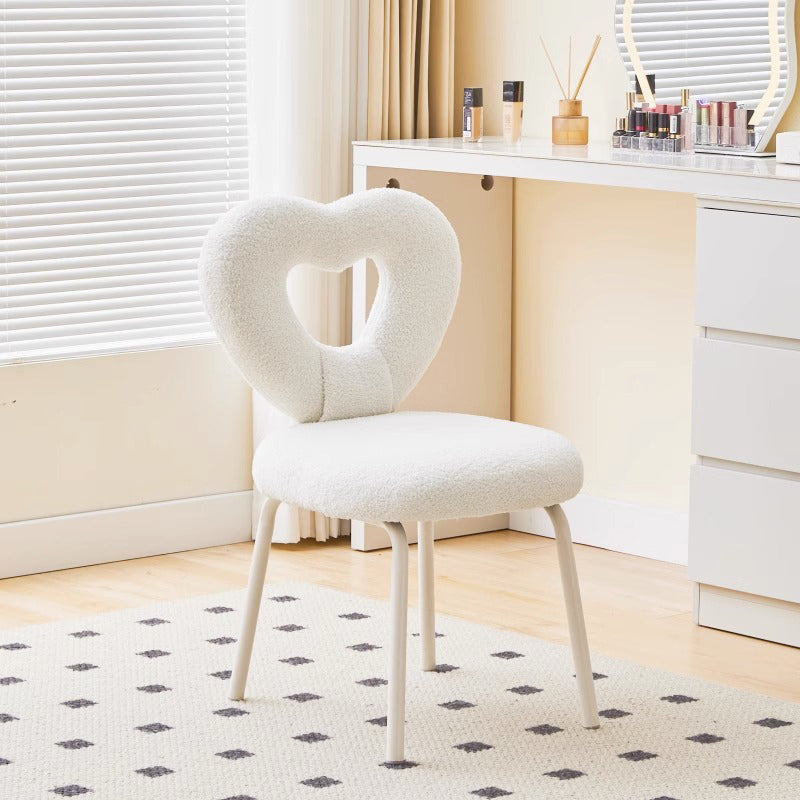 Contemporary Nordic Round Heart Lambswool Solid Wood Metal Vanity Stool Backrest For Bedroom