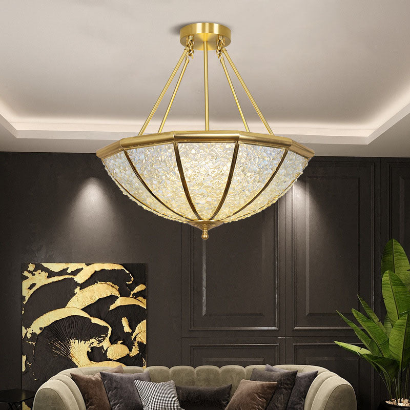 Modern Luxury Copper Frame Crystal Round Shade 5-Light Chandelier For Living Room