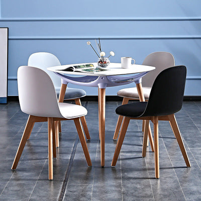 Contemporary Simplicity Round Corner Square Glass Solid Wood Legs Dining Table For Dining Room