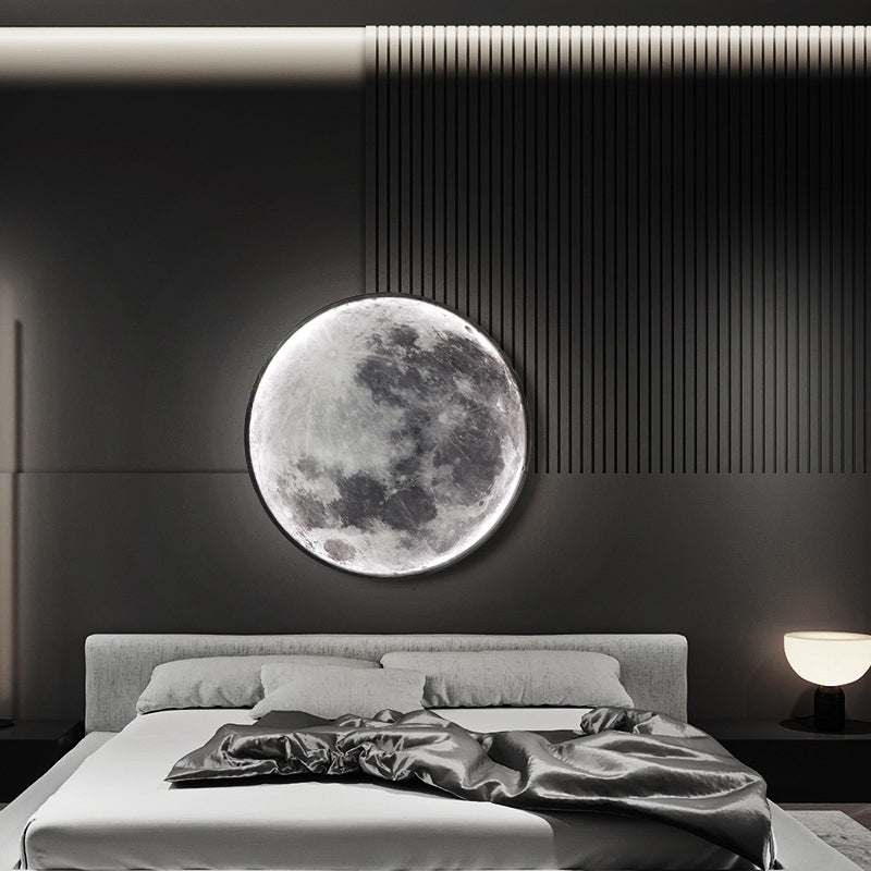 Contemporary Creative Round Moon Aluminum Acrylic LED Wall Sconce Lamp For Living Room