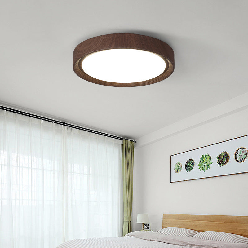 Contemporary Simplicity Round Wood Grain Acrylic LED Flush Mount Ceiling Light For Bedroom