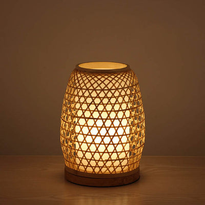 Traditional Rustic Bamboo Cage Shape 1-Light Table Lamp For Bedroom