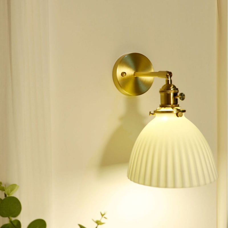 Modern Minimalist Half Round Copper Ceramic 1-Light Wall Sconce Lamp For Bedroom