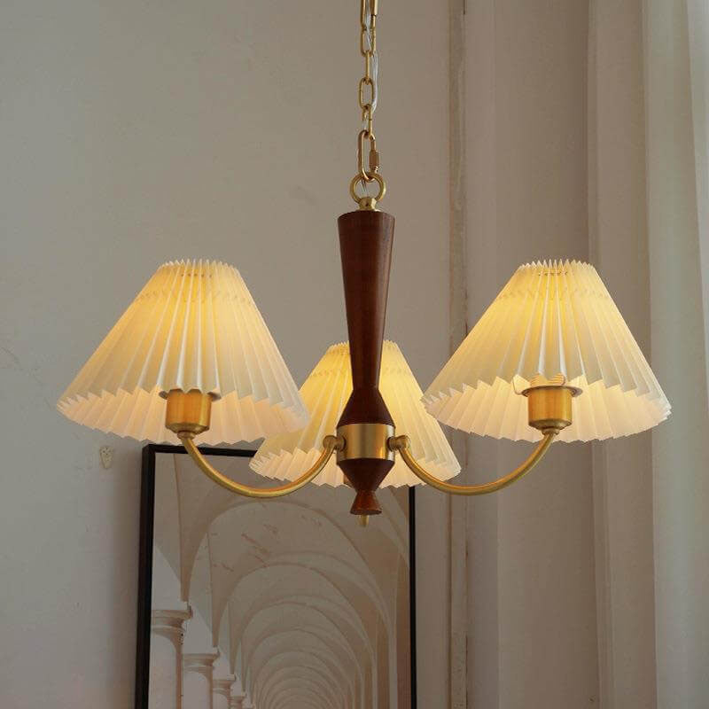 Contemporary Nordic Retro Full Copper Pleats 3/5-Light Chandelier For Living Room