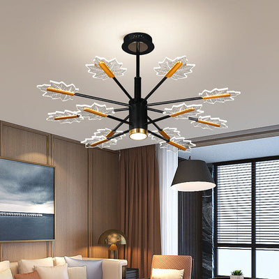 Modern Minimalist Branch Maple Leaf Iron Acrylic LED Chandelier For Living Room