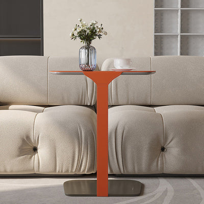 Contemporary Scandinavian Saddle Leather Top C-Shaped End Table For Living Room