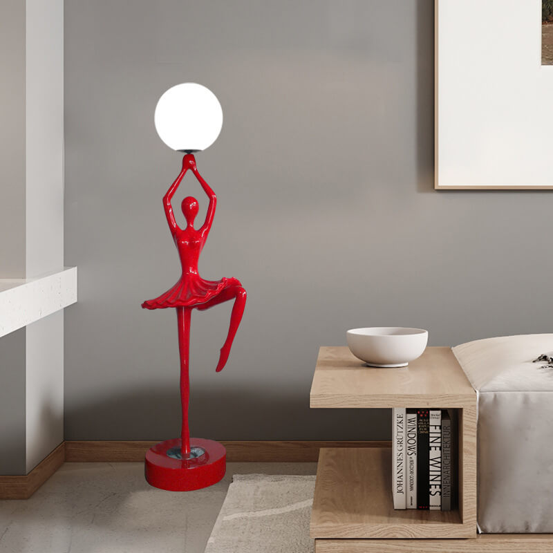 Lampe sur pied en acrylique à 1 lumière orb en forme de fille de ballet nordique 