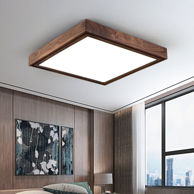 Modern Minimalist Rectangular Square Wood Acrylic LED Flush Mount Lighting For Living Room