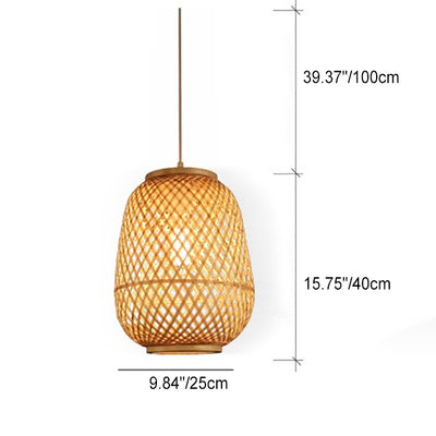 Contemporary Coastal Bamboo Weaving Oval Cage 1-Light Pendant Light For Dining Room