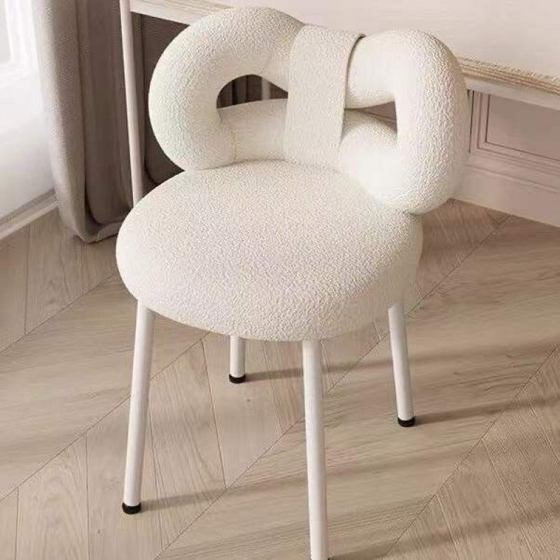 Modern Minimalist Bow Back Lambswool Carbon Steel Vanity Stool Backrest For Bedroom