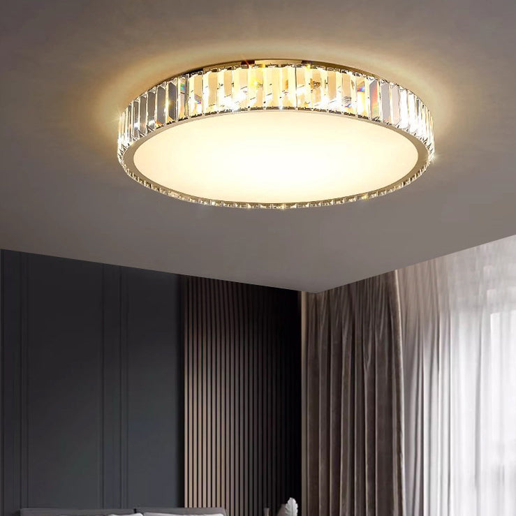 Modern Minimalist Round Stainless Steel Crystal LED Flush Mount Ceiling For Living Room