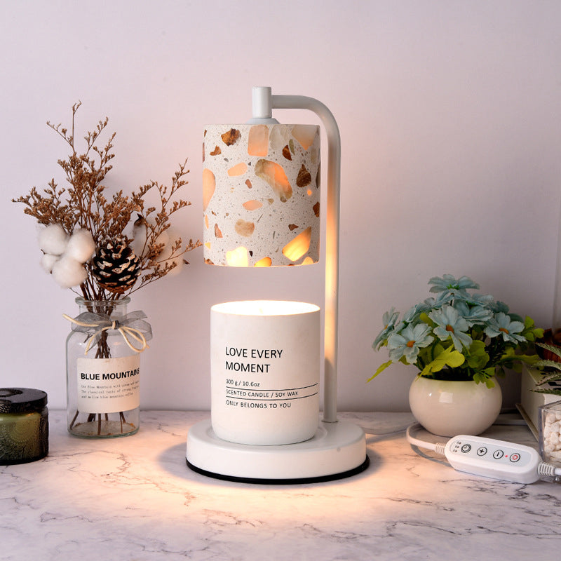 Modern Minimalist Cylindrical Disc Base Iron Stone 1-Light Aromatherapy Melting Wax Table Lamp For Bedroom