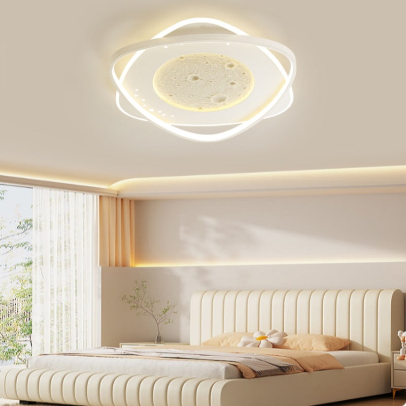 Contemporary Nordic Iron Acrylic Planet Moon Round Triangle LED Flush Mount Ceiling Light For Bedroom