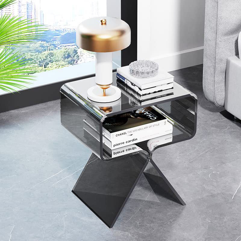 Modern Minimalist Rectangular Acrylic End Table 2-Tier For Living Room