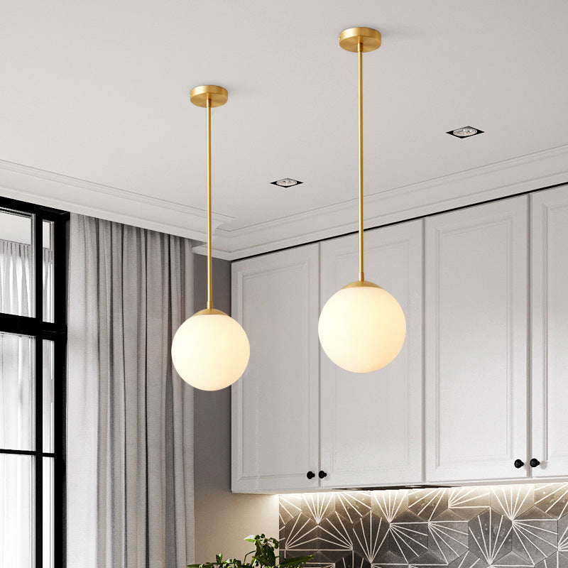 Iron Nordic Personality Golden Straight Rod White Ball Design 1-Light Pendant Light