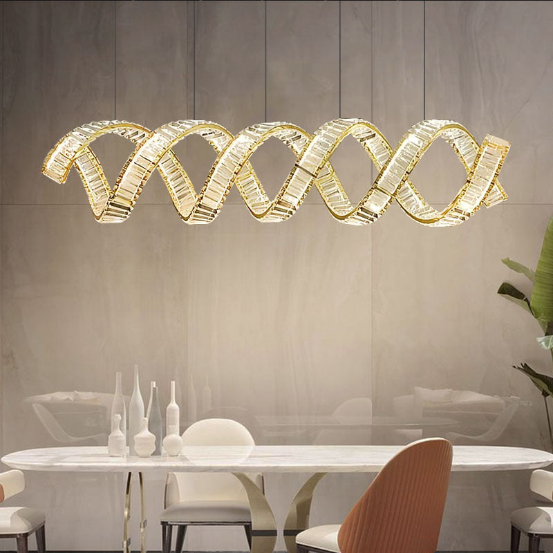 Modern Luxury Stainless Steel Crystal Double Loop Wave LED Chandelier For Dining Room